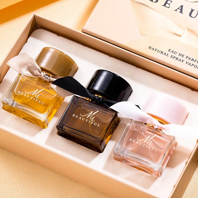 Caixa de Presente de Perfume Feminino Okeny's - Três Peças para uma Experiência Olfativa Completa