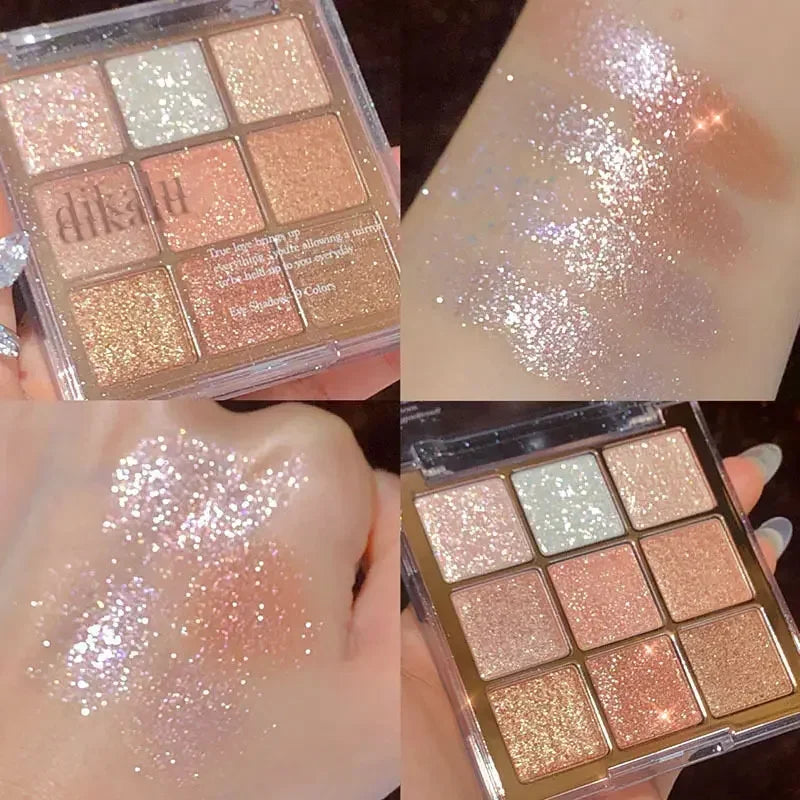 Paleta de Sombras Brilhantes - 9 Cores Peroladas e Encantadoras