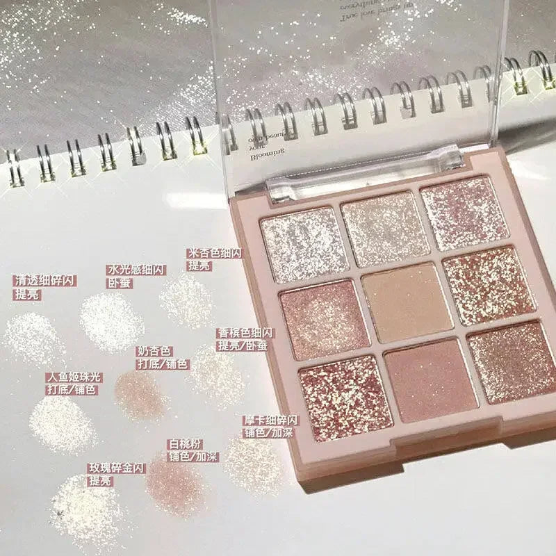 Paleta de Sombras Brilhantes - 9 Cores Peroladas e Encantadoras