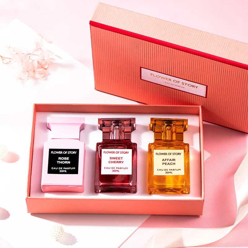 Caixa de Presente de Perfume Feminino Okeny's - Três Peças para uma Experiência Olfativa Completa