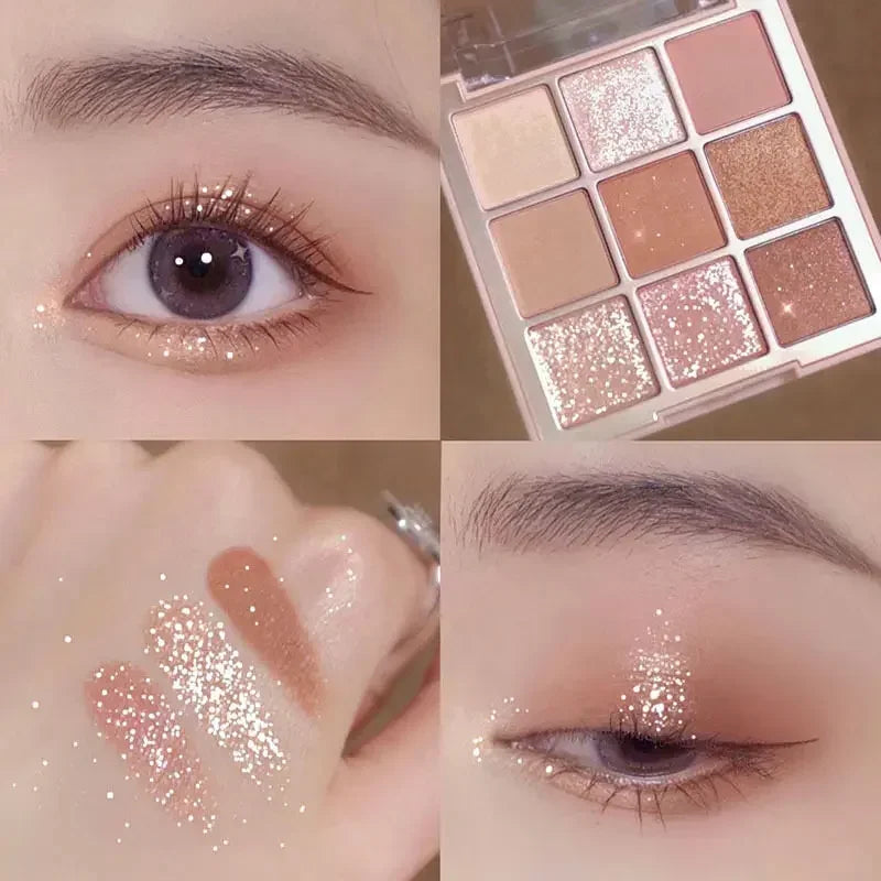 Paleta de Sombras Brilhantes - 9 Cores Peroladas e Encantadoras