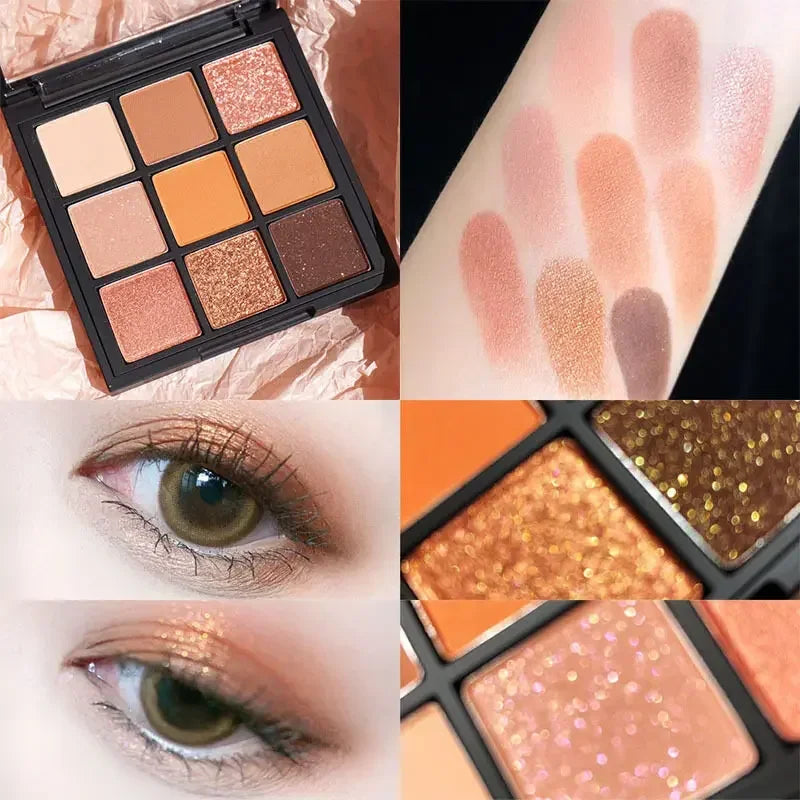 Paleta de Sombras Brilhantes - 9 Cores Peroladas e Encantadoras