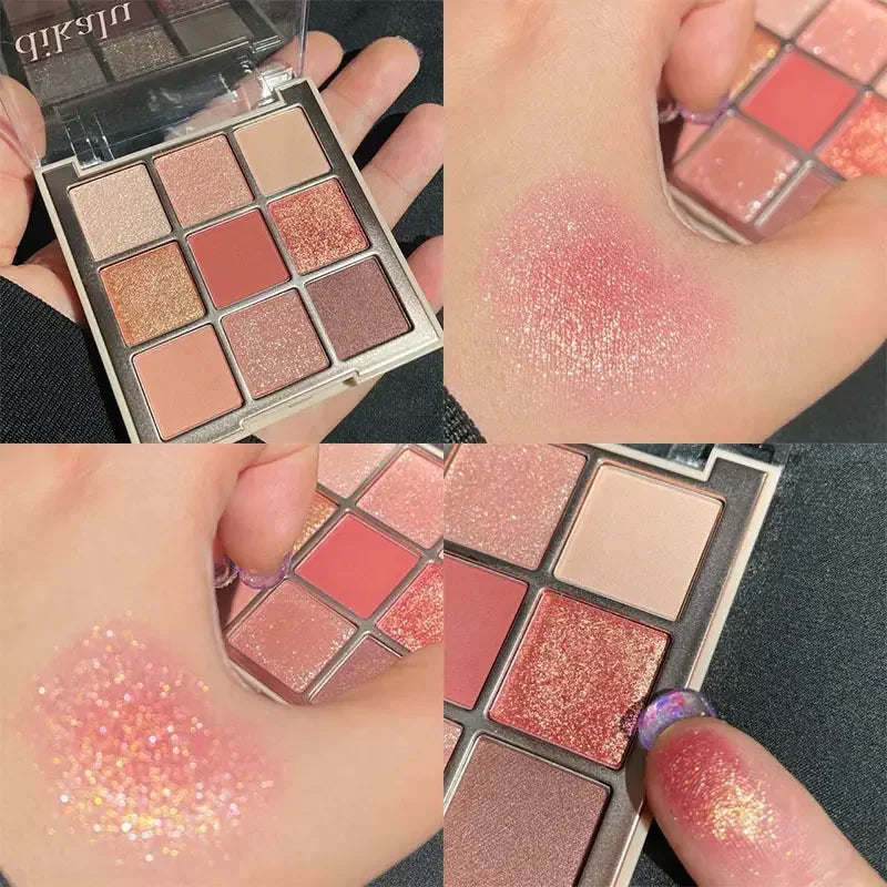 Paleta de Sombras Brilhantes - 9 Cores Peroladas e Encantadoras